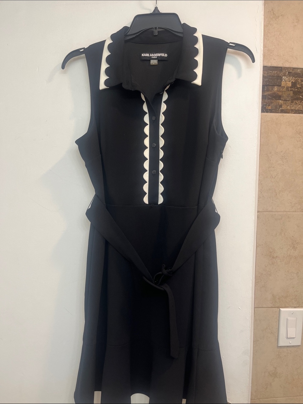 Karl Lagerfeld Black Dress with White Scalloped Trim